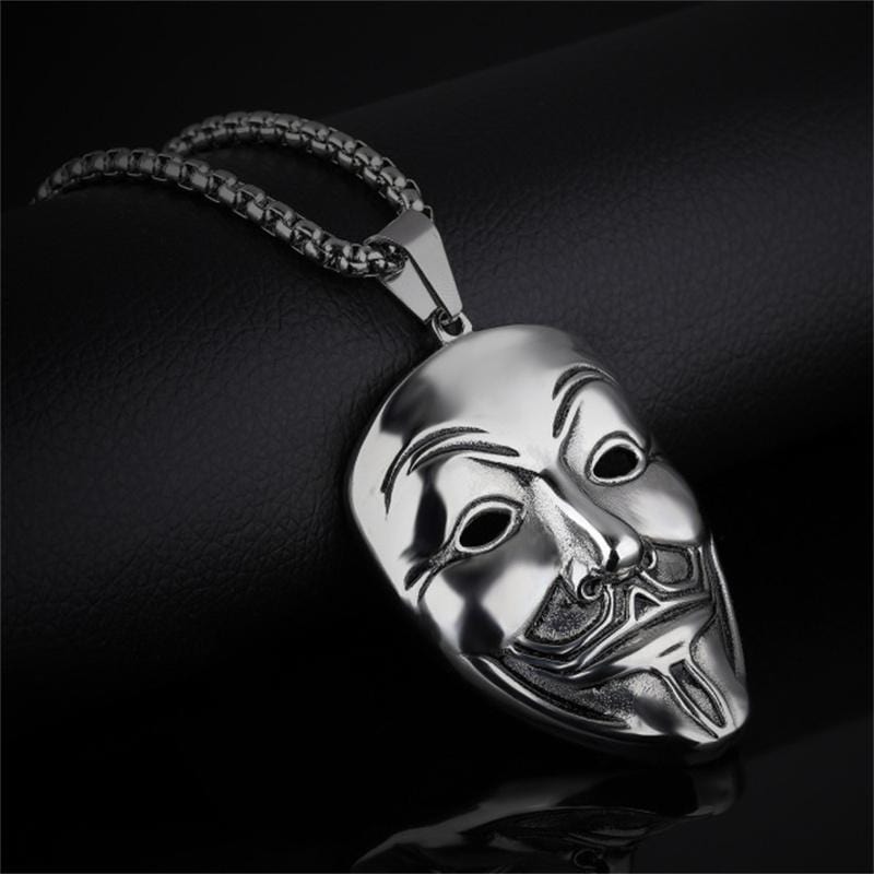 V FOR VENDETTA SMILEY MASK STAINLESS STEEL PENDANT