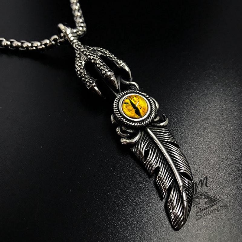 VINTAGE GOD'S EYE EAGLE CLAW FEATHER PENDANT