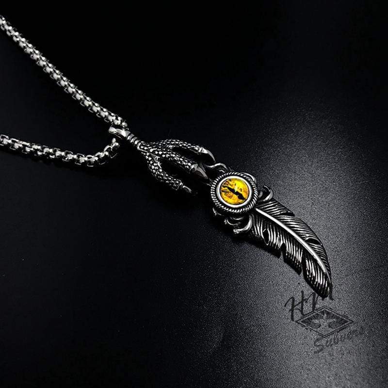 VINTAGE GOD'S EYE EAGLE CLAW FEATHER PENDANT