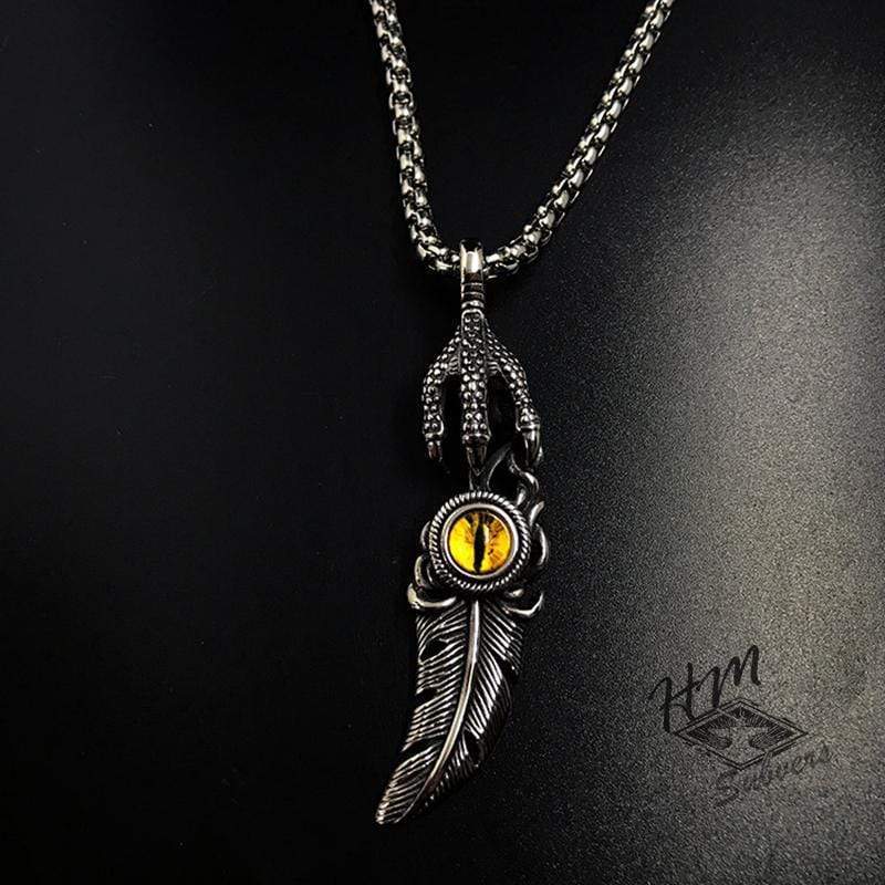 VINTAGE GOD'S EYE EAGLE CLAW FEATHER PENDANT
