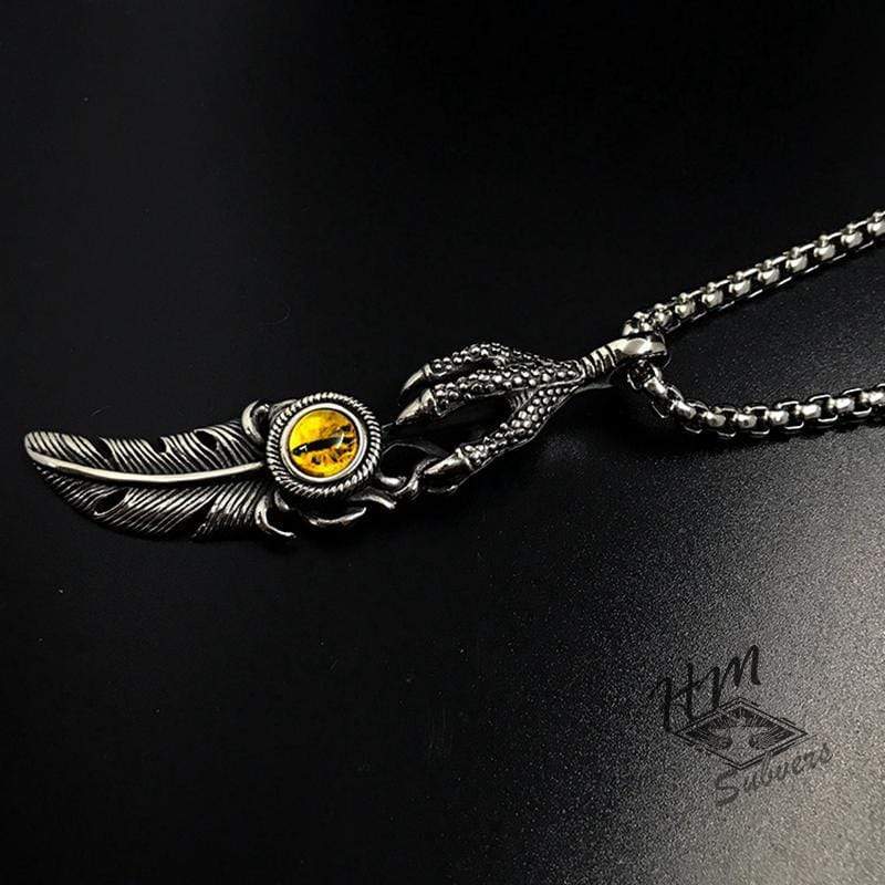 VINTAGE GOD'S EYE EAGLE CLAW FEATHER PENDANT