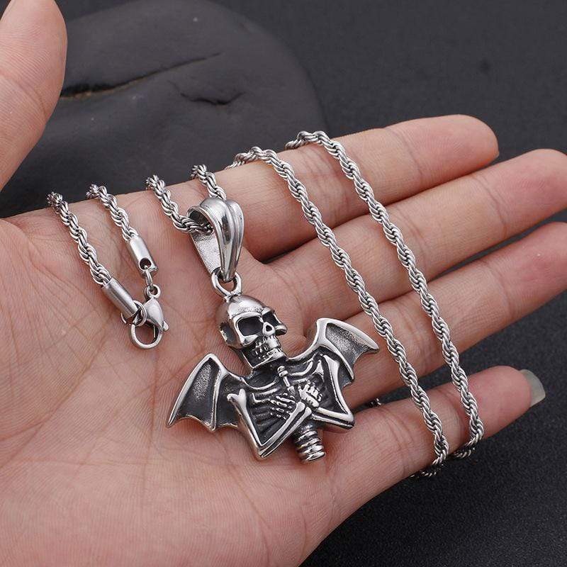 VINTAGE PUNK BAT SKULL STAINLESS STEEL PENDANT
