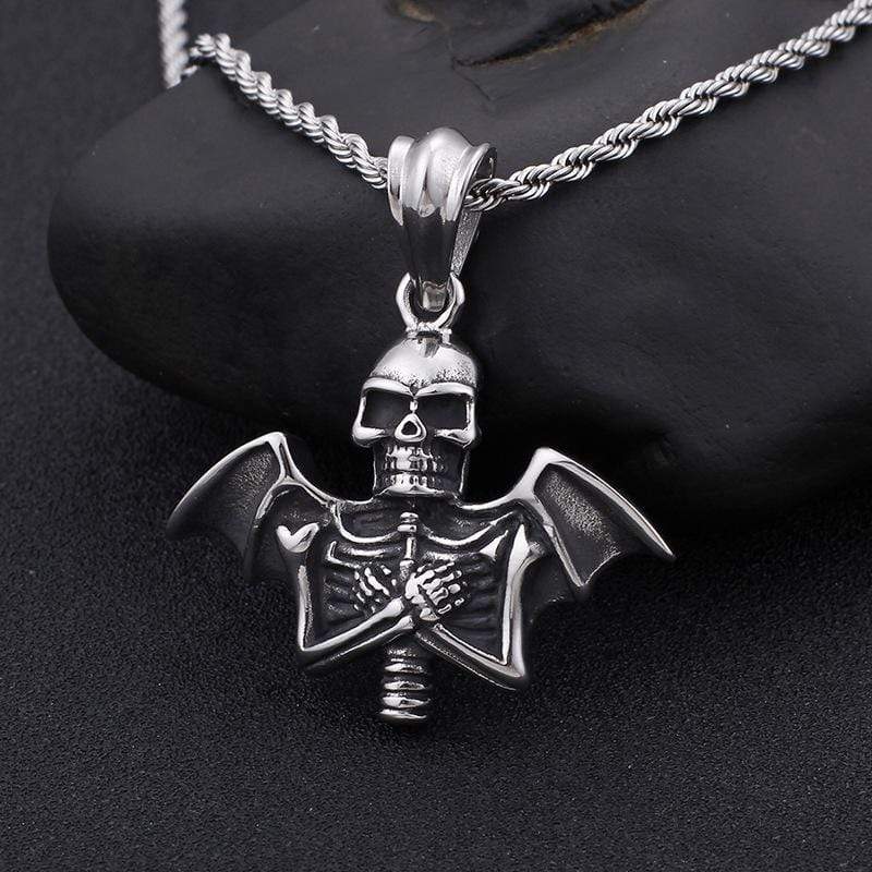 VINTAGE PUNK BAT SKULL STAINLESS STEEL PENDANT