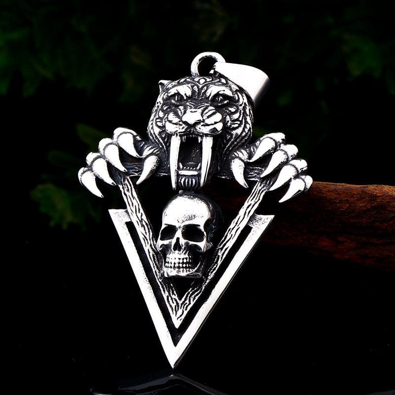 COLGANTE VINTAGE DE CALAVERA DE TIGRE CON DIENTES AFILADOS