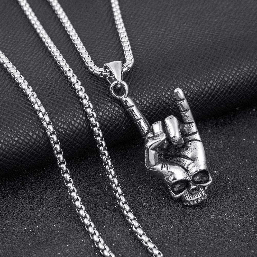 VINTAGE SKULL FINGER STAINLESS STEEL PENDANT