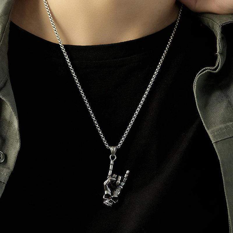 VINTAGE SKULL FINGER STAINLESS STEEL PENDANT
