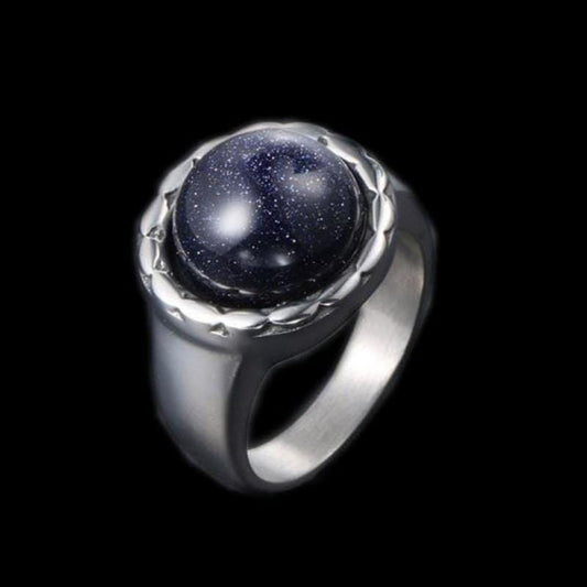 ANILLO VINTAGE DE ACERO INOXIDABLE EN PIEDRA ARENISCA AZUL BRILLANTE