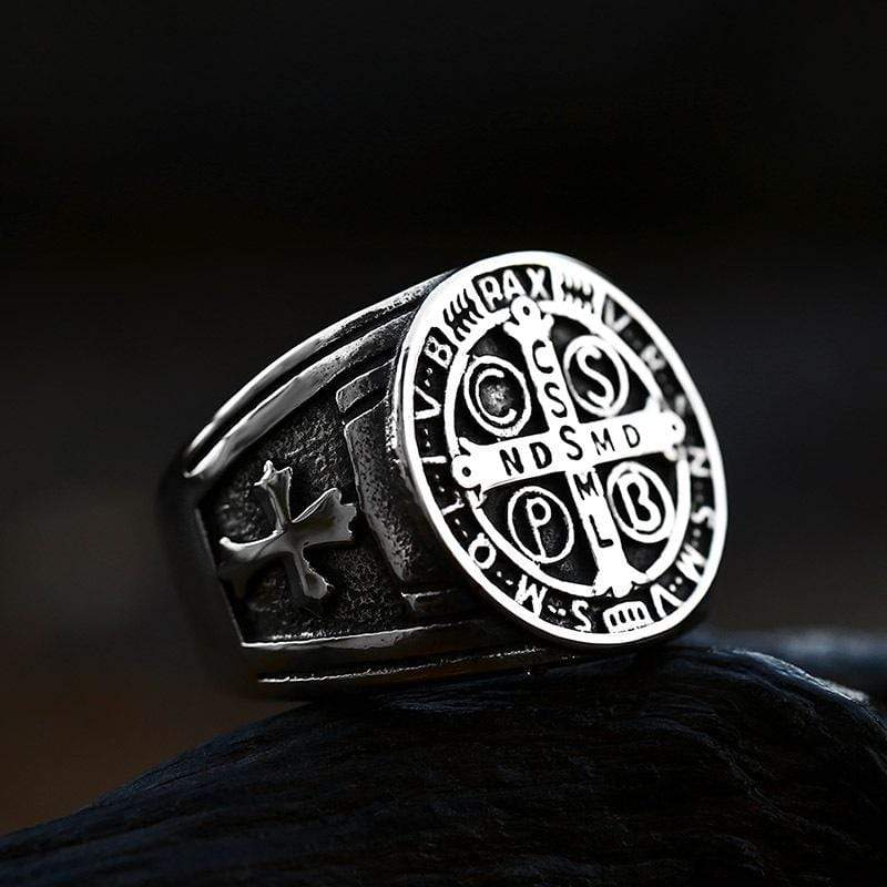 ST. BENEDICT CROSS  STAINLESS STEEL RING