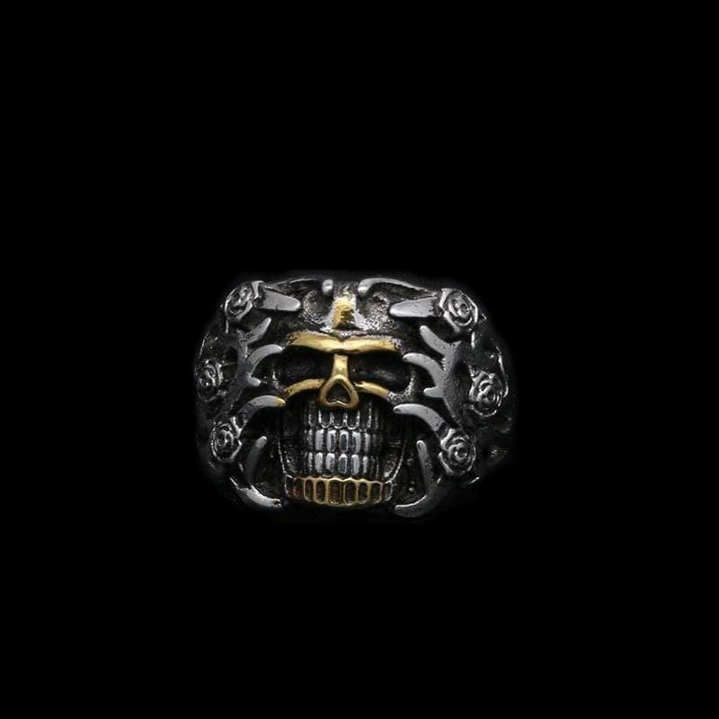 ROSETTE SKULL MEN'S STAINLESS STEEL RING