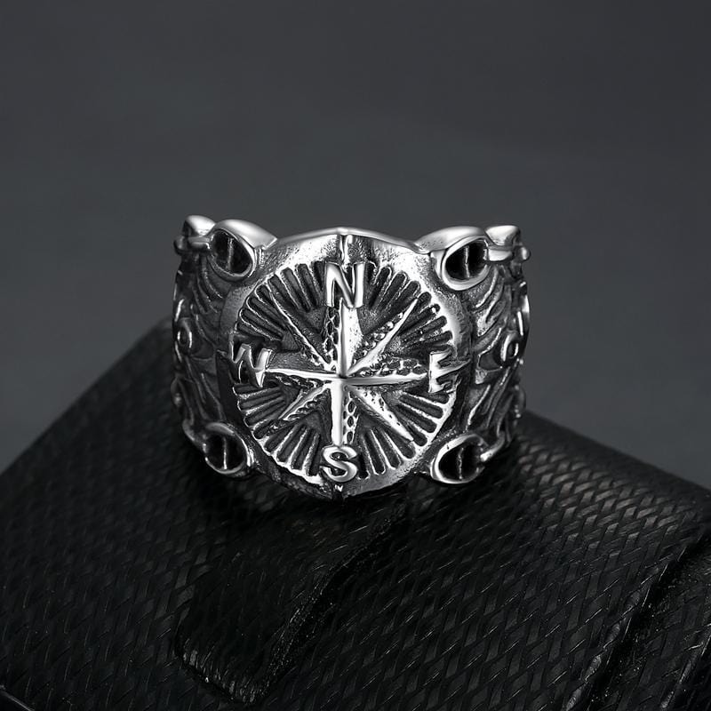 VINTAGE-RING AUS EDELSTAHL MIT PIRATENKOMPASS