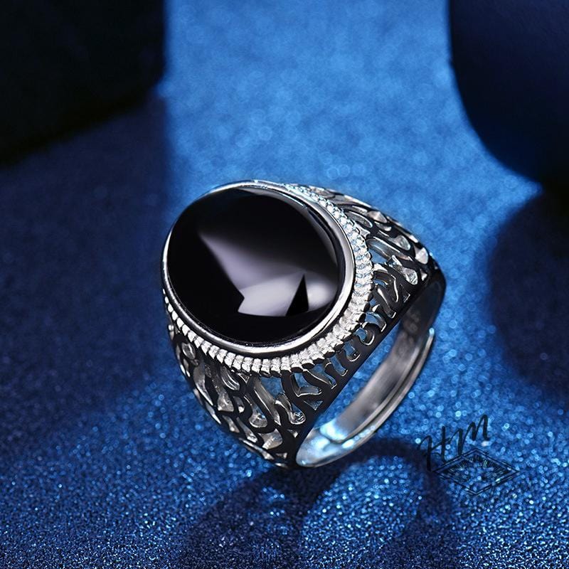 ANILLO PUNK AJUSTABLE DE ÓNIX NEGRO