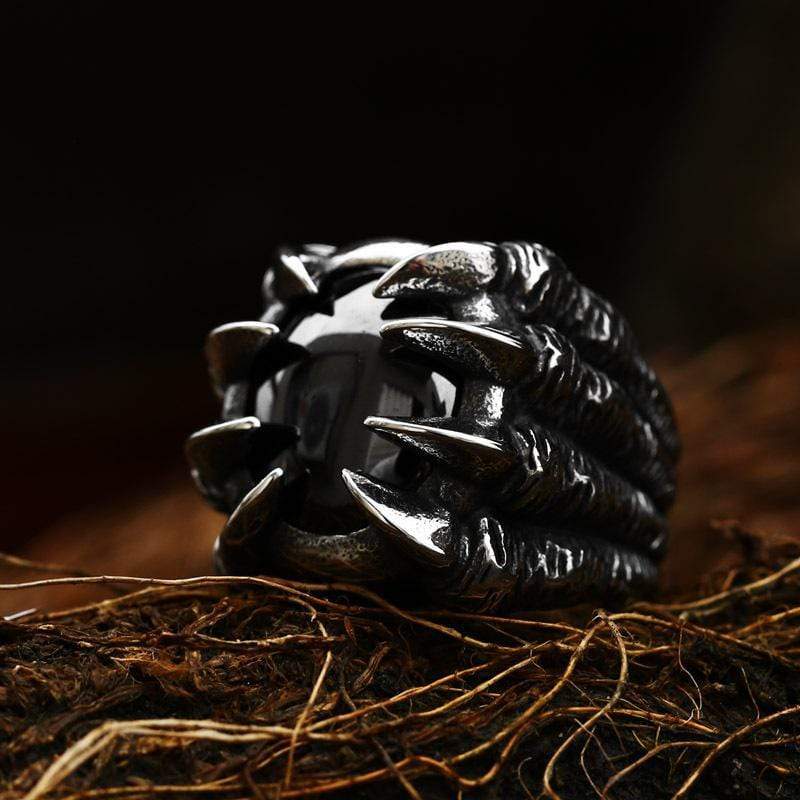 VINTAGE-RING AUS EDELSTAHL MIT DRACHENKLAUE UND EDELSTEIN