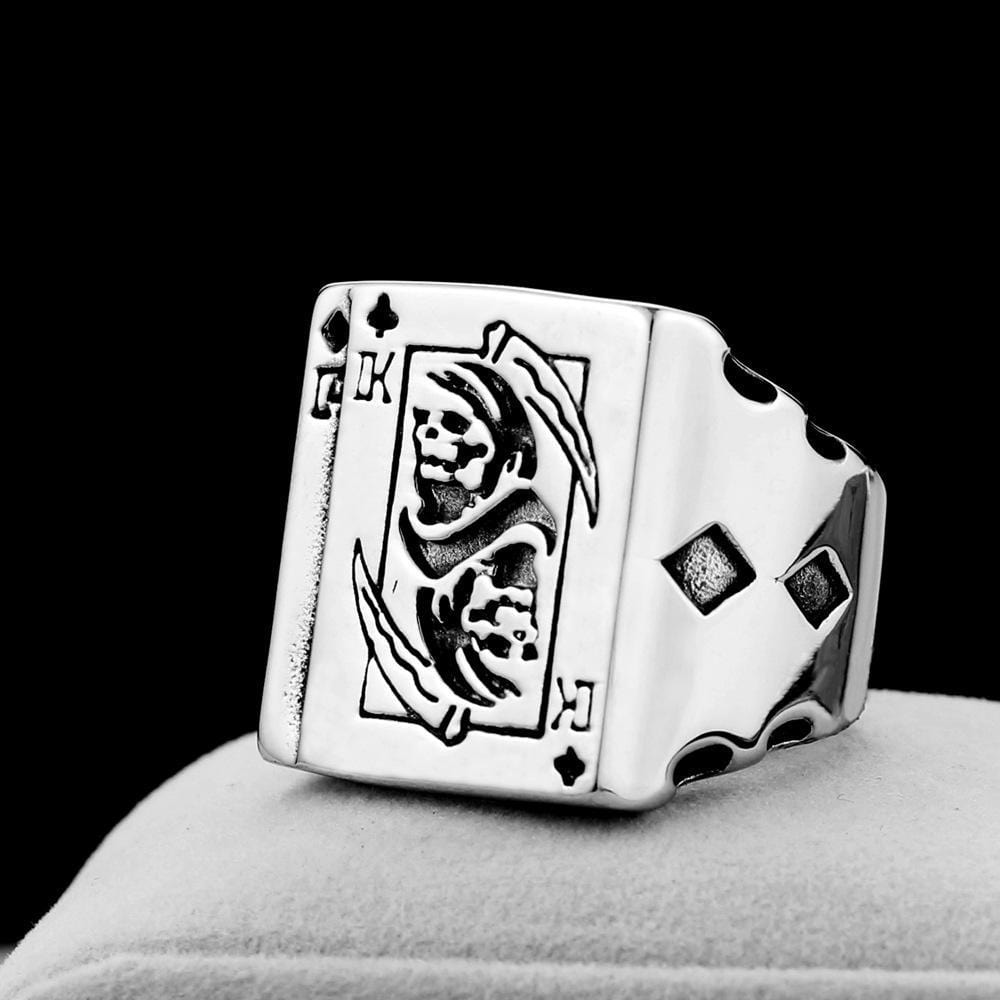 POKER DEATH SICKLE STAINLESS STEEL SKULL RING