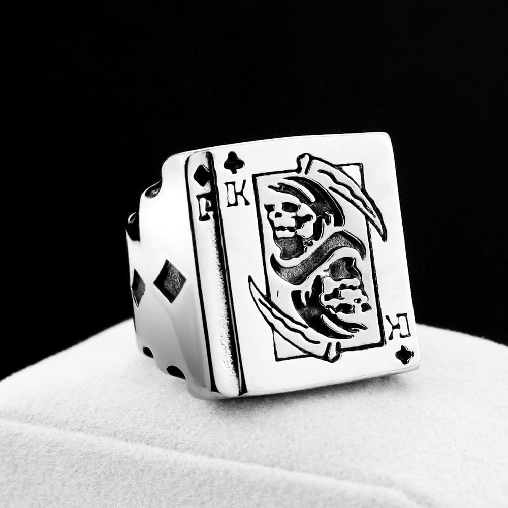 Poker-Todessichel-Totenkopfring aus Edelstahl