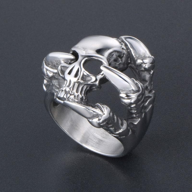 ANILLO DE ACERO INOXIDABLE CON GARRA DE CALAVERA PUNK