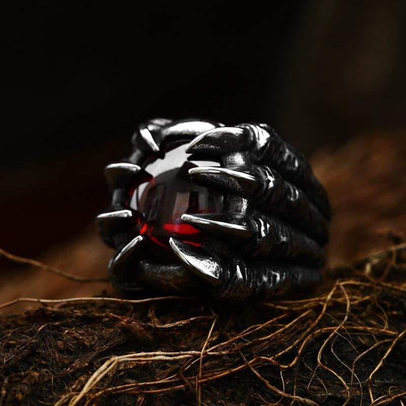 VINTAGE-RING AUS EDELSTAHL MIT DRACHENKLAUE UND EDELSTEIN