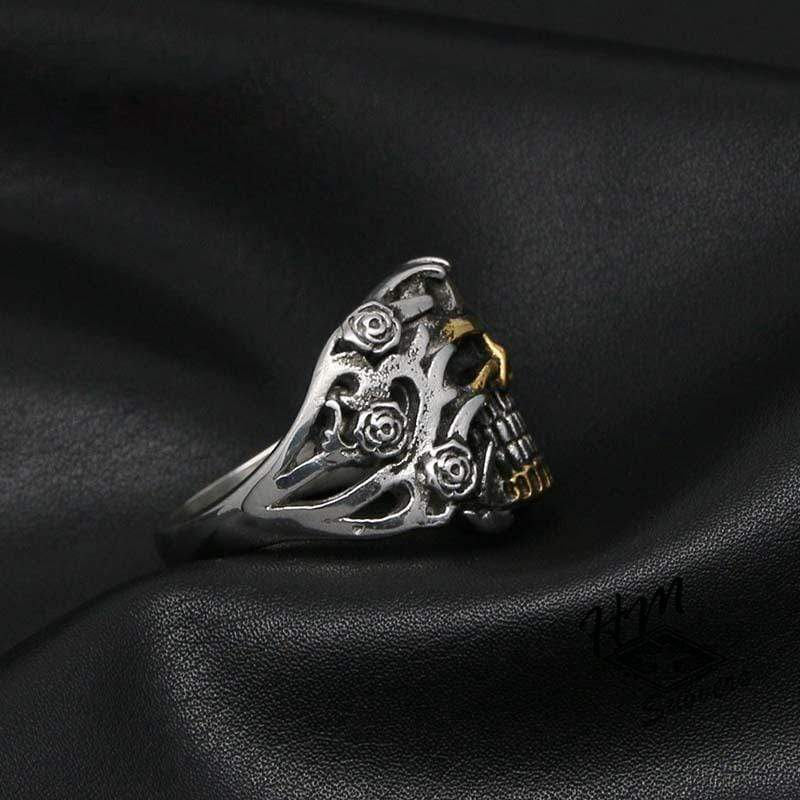 ROSETTE SKULL MEN'S STAINLESS STEEL RING