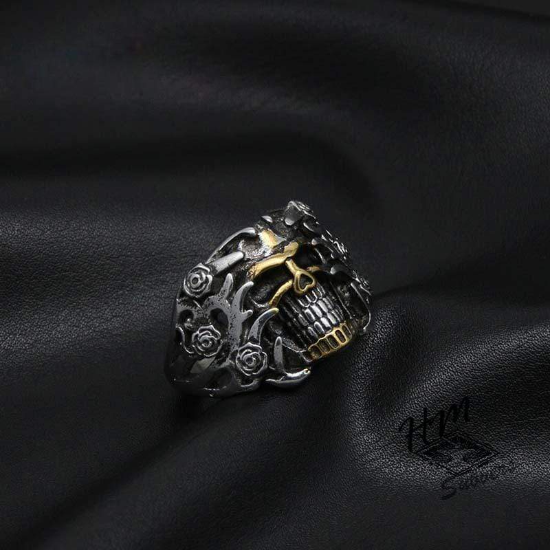 ROSETTE SKULL MEN'S STAINLESS STEEL RING