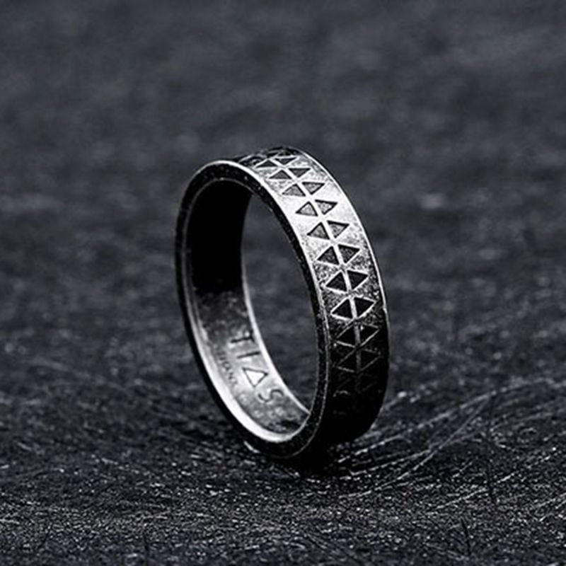 SAWTOOTH PATTERN STAINLESS STEEL RING