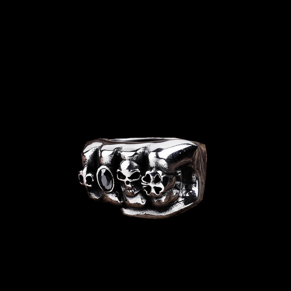 ANILLO DE ACERO INOXIDABLE CON PUÑO DE CALAVERA