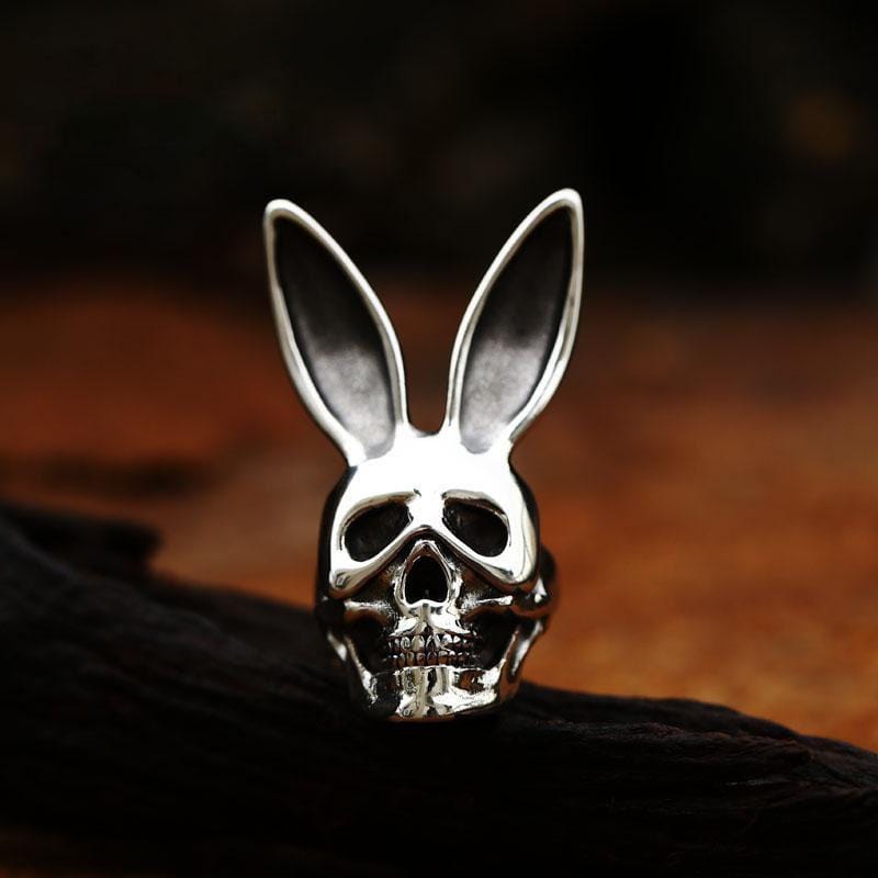 SKULL WITH RABBIT EARS STAINLESS STEEL RING