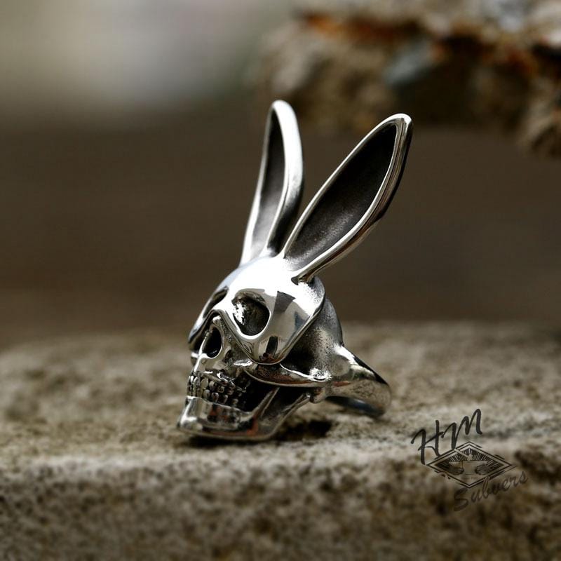 SKULL WITH RABBIT EARS STAINLESS STEEL RING