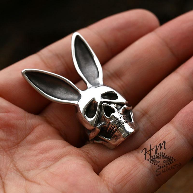 SKULL WITH RABBIT EARS STAINLESS STEEL RING