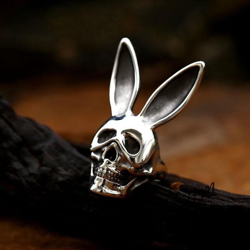 SKULL WITH RABBIT EARS STAINLESS STEEL RING