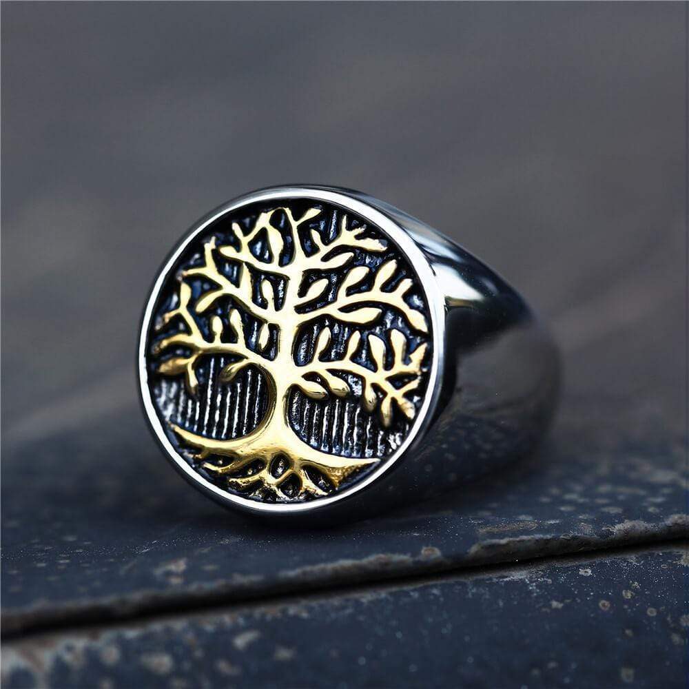 ANILLO VIKINGO DE ACERO INOXIDABLE ÁRBOL DE LA VIDA