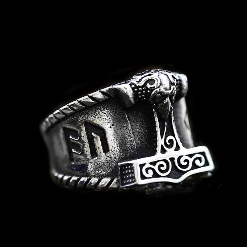 ANILLO DE ACERO INOXIDABLE CON MARTILLO DE THOR VIKINGO