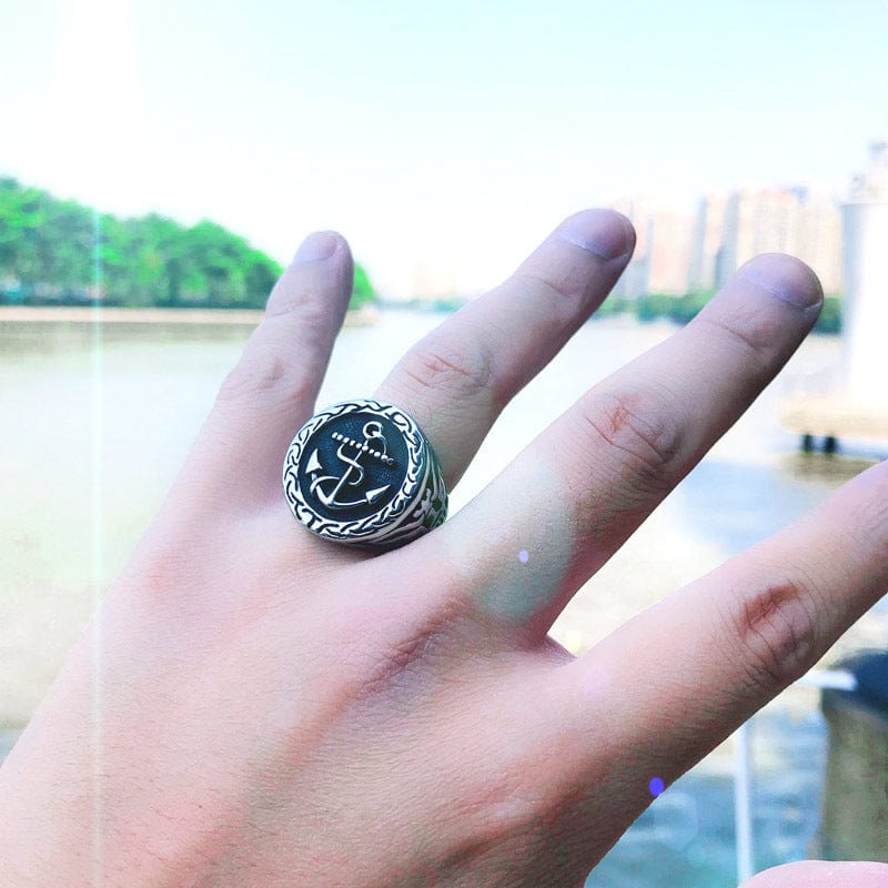 ANILLO DE ACERO INOXIDABLE CON ANCLA DE BARCO VINTAGE