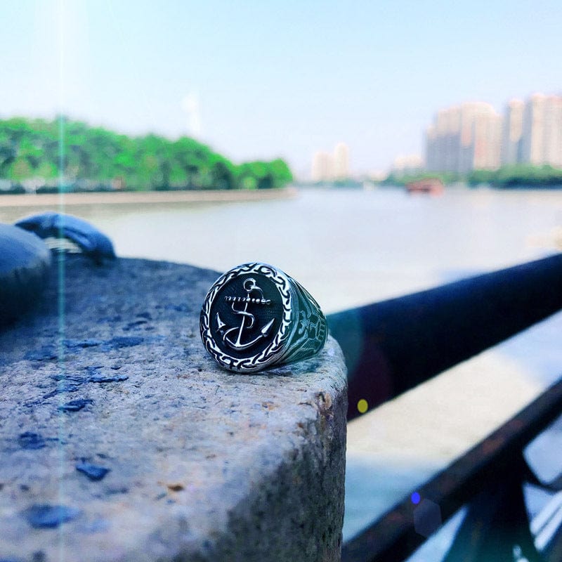 ANILLO DE ACERO INOXIDABLE CON ANCLA DE BARCO VINTAGE