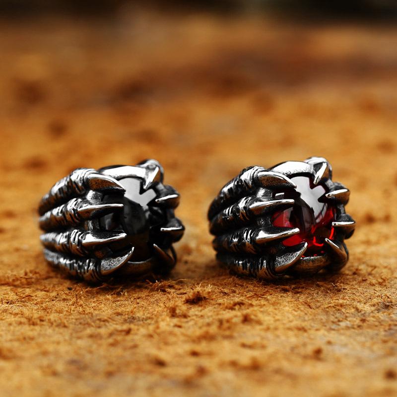 VINTAGE-RING AUS EDELSTAHL MIT DRACHENKLAUE UND EDELSTEIN