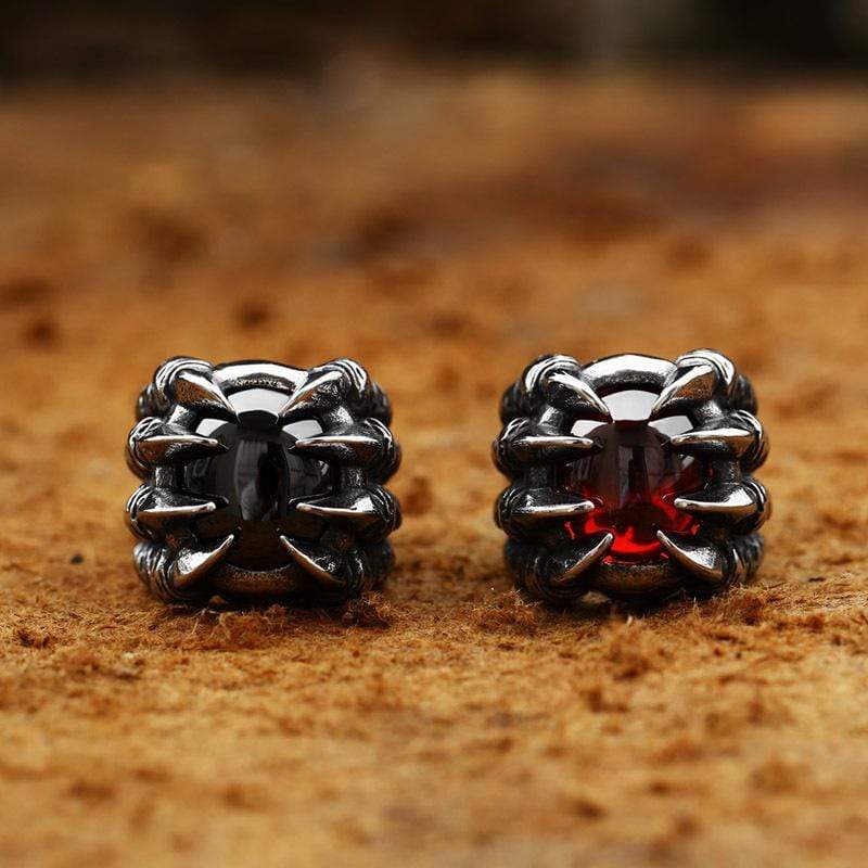 VINTAGE-RING AUS EDELSTAHL MIT DRACHENKLAUE UND EDELSTEIN