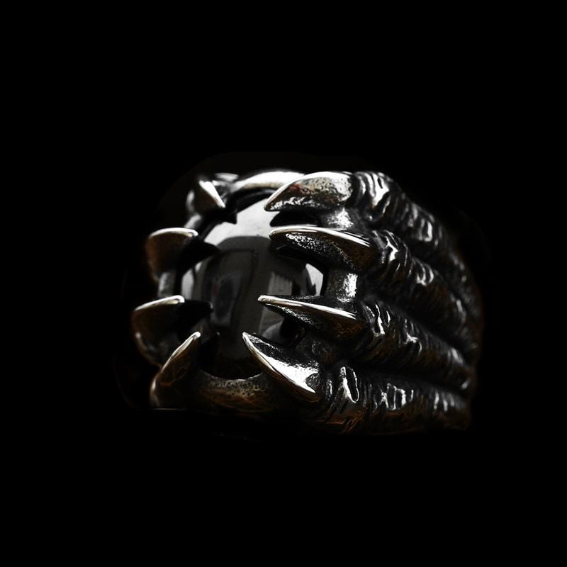 VINTAGE-RING AUS EDELSTAHL MIT DRACHENKLAUE UND EDELSTEIN