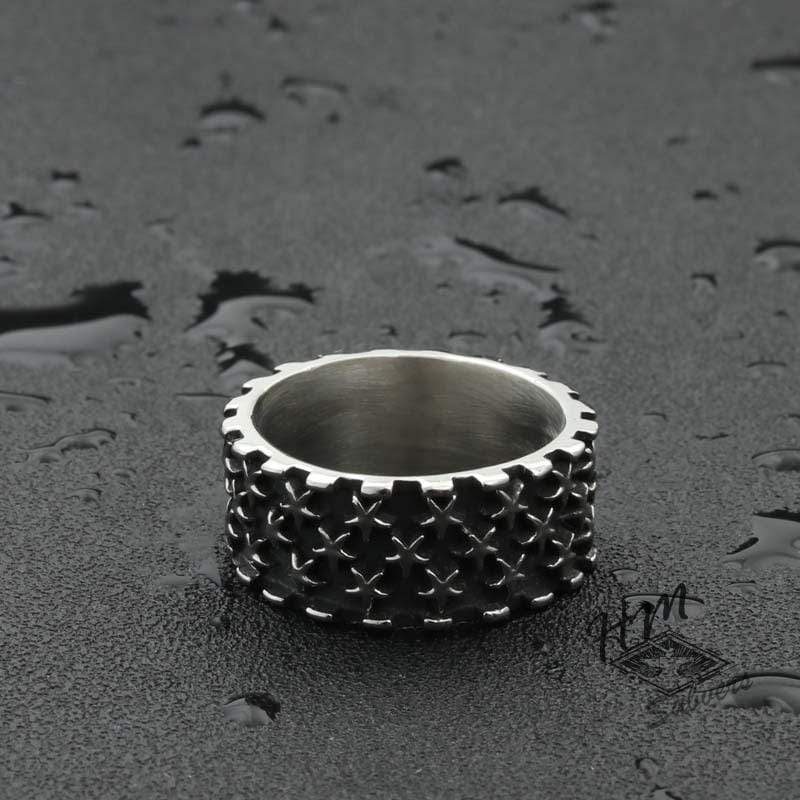 VINTAGE-RING AUS EDELSTAHL MIT VOLLEN STERNCHEN