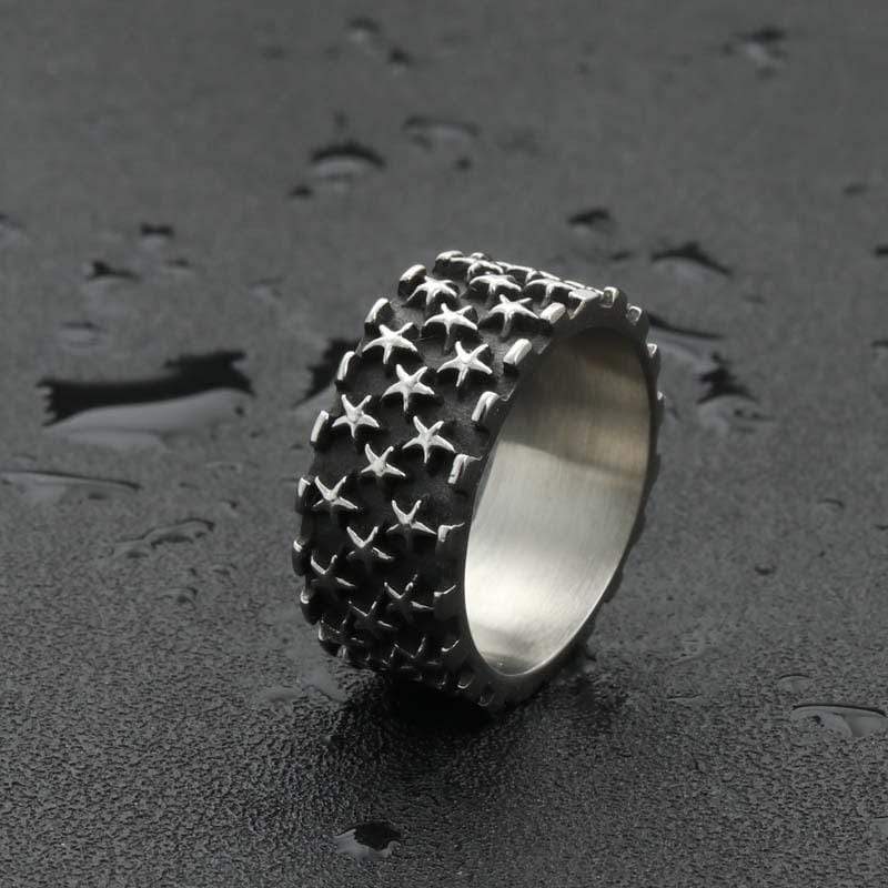 VINTAGE-RING AUS EDELSTAHL MIT VOLLEN STERNCHEN