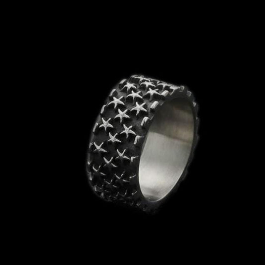 VINTAGE-RING AUS EDELSTAHL MIT VOLLEN STERNCHEN