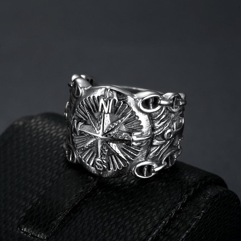 VINTAGE-RING AUS EDELSTAHL MIT PIRATENKOMPASS