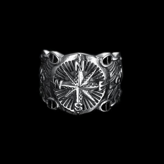 VINTAGE-RING AUS EDELSTAHL MIT PIRATENKOMPASS