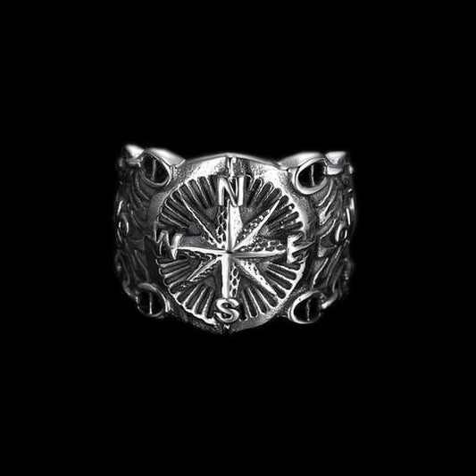 ANILLO DE ACERO INOXIDABLE CON BRÚJULA PIRATA VINTAGE