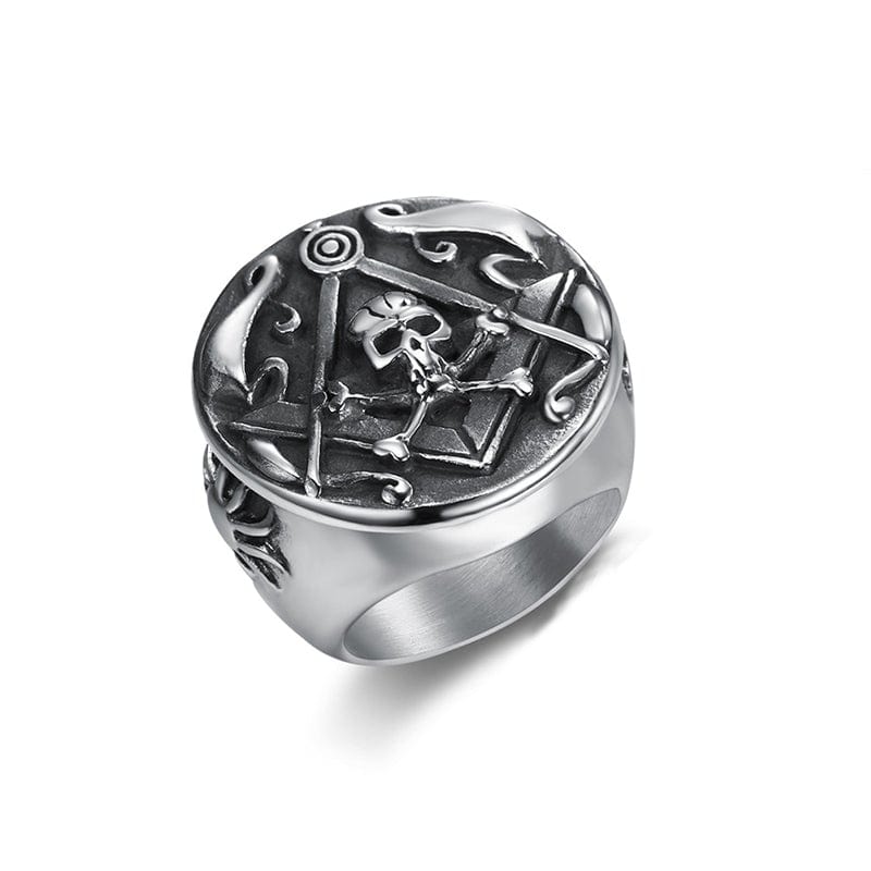 ROUND MASONIC SKULL STAINLESS STEEL RING